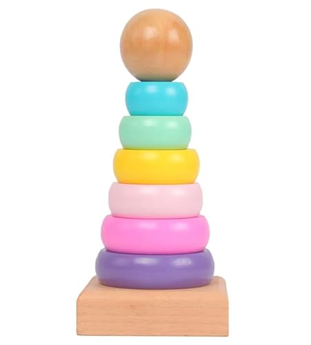 Stacking Tower | Montessori Stacker | Wooden Stacking Rings | Colorful Learning Toy | Toddler Educational Playset Cognitive Development Toy Birthday Gift for Kids, for Age Above 3 Years