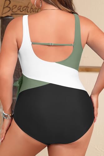 Image of Yonique Plus Size One Piece Swimsuits for Women Tummy Control Bathing Suits Full Coverage Swimwear