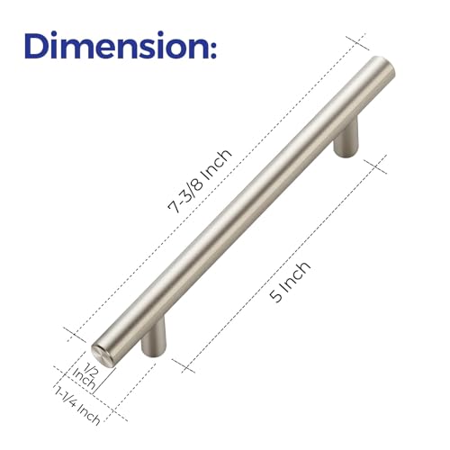 Image of Ravinte 30 Pack 7.38 inch Cabinet Pulls Brushed Nickel Stainless Steel Kitchen Cupboard Handles Cabinet Handles, 5 inch (128mm) Hole Center