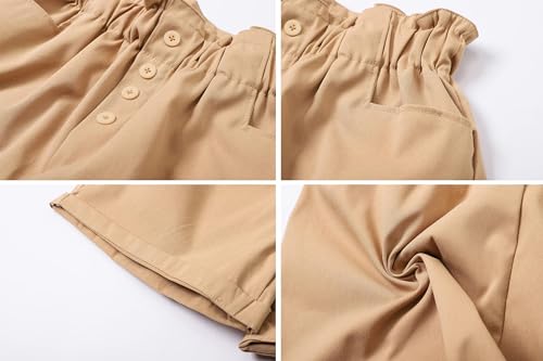 Image of Betusline Girl's 2 Piece Outfits Short Sleeve Fashion Top and Elastic Waist Casual Button Shorts Set