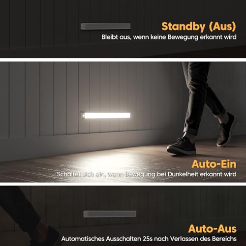 FILIYANO Unterbauleuchte Küche Led 3 Stück | 6000K Schrankbeleuchtung Led Leiste mit Bewegungsmelder| 1100mAh Wiederaufladbar & Dimmbar | Magnetische Beleuchtung für Schrank, Regal, Treppe (20CM)