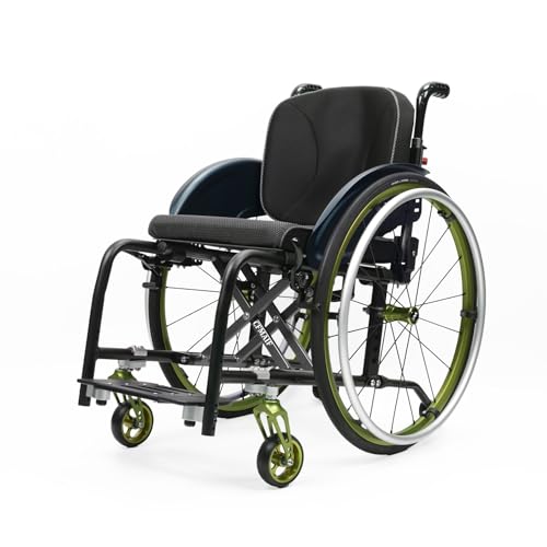 CFMAIF Silla De Ruedas Para Deportes, Ligera, Aluminio, Plegable, La Silla Transporte Es Portátil, Reposapiés Extraíbles, Freno Manual(Green,43cm/16.9in Seat)