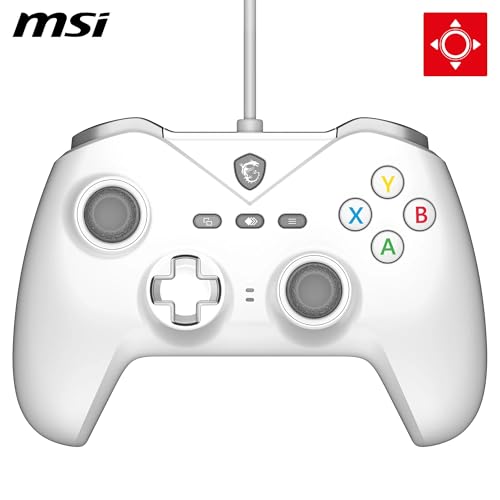 MSI FORCE GC200 WHITE Manette de jeu filaire pour PC - Gâchettes à effet Hall, joysticks analogiques perfectionnés, deux moteurs de vibration, USB 3.0 - Filaire