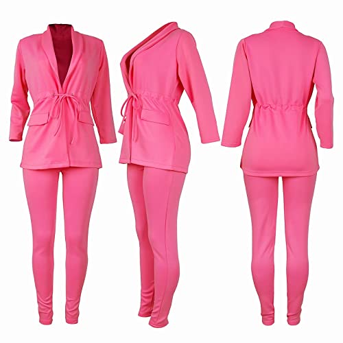 Outfits Elegant Business Suit - Sexy 2 Piece Outfits for Women Drawstring Waist Draped Blazer and Pencil Pants Set4