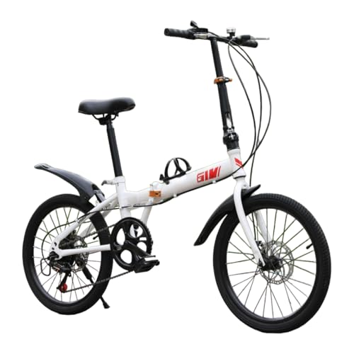 kiwet折りたたみ変速自転車 コンパクト ディスクブレーキ搭載 95%組み立て 14/16/20 インチ小輪タイプ 耐荷重200kg大人・小中学生まで幅広く使用可能 持ち運びや収納に便利 折り畳み自転車 軽量 (20インチ ホワイト ディスクブレーキ シ