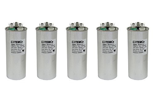 Temco 50+5 Uf/Mfd 370-440 Vac Volts Round Dual Run Capacitor 50/60 Hz Ac Electric - Lot -5 (Optional Uf/Mfd, Voltage And Lot Quantities Available) #TOP16