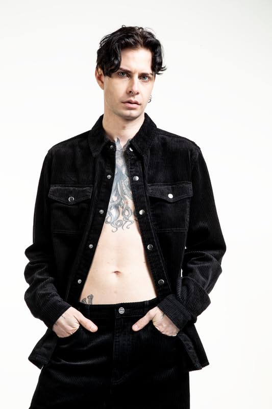 Black Premium by EMP Uomo Camicia nera a maniche lunghe con tasca sul petto