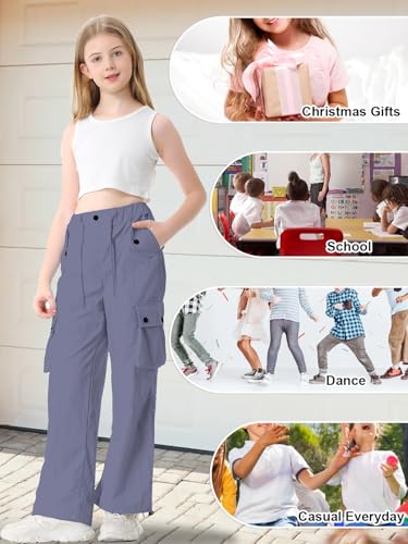 Image of Cromoncent Womens High Waist Parachute Pants Y2K Cargo Trousers with Pockets, Purple Gray, XXL