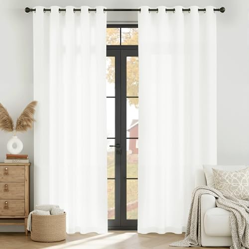 RYB HOME White Semi Sheer Curtains 52