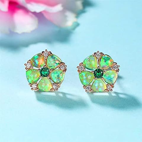 LOKILOKI Boho Female Green Opal Stone Earrings Charm Rose Gold Color Stud Earrings Cute Crystal Flower Wedding Earrings For Women Cover