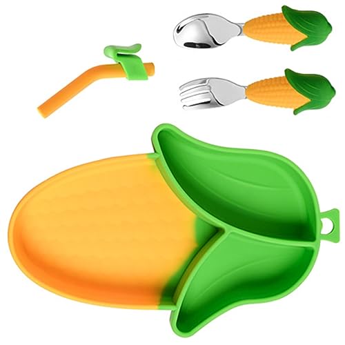 PEPLAYTAL 1 Juego Juego de plato de maíz traje para plato de comida para bebés para bebés bebé cubiertos infantiles plato de plato de silicona para
