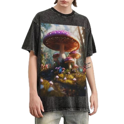 T-shirt surdimensionné champignons sauvages coupe ample vintage coton manches courtes