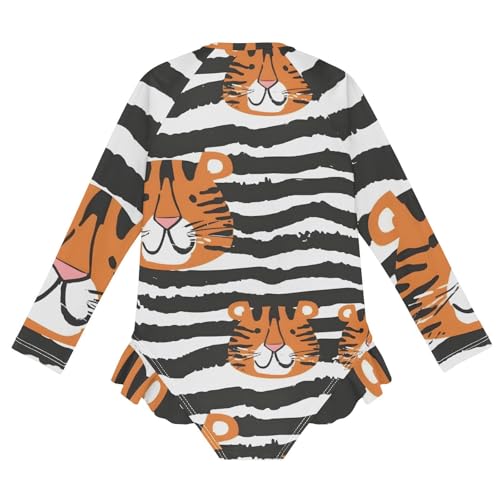 Girls One Piece Swimsuits Long Sleeve Swimsuit Zipper Bathing Suits Tiger Zebra Black White Stripes2
