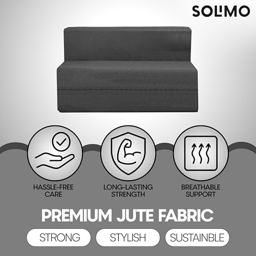 Image of Amazon Brand - Solimo 2 Seater 4 * 6 Jute Fabric Washable Cover Sofa Cum Bed2 Seater Double Foam Fold Out Sofa Cum Bed (Finish Color - Grey Delivery Condition - Pre-Assembled)