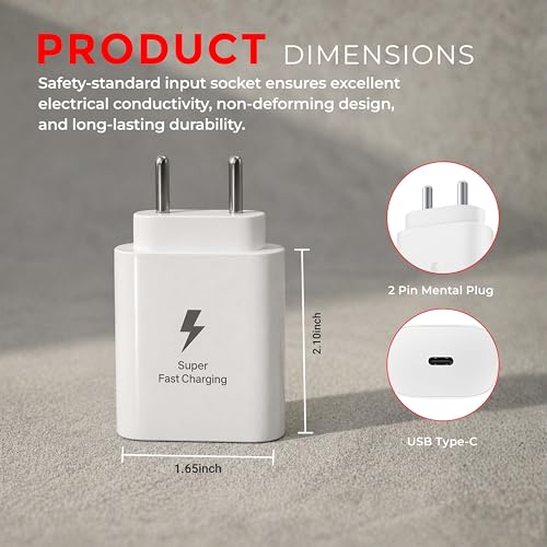 Image of MAK 25W Charger for Samsung Galaxy M14 Snapdragon 5G Type C Charger Adapter Compatible with M14 Snapdragon 5G Charger, 25 Watt USB Type C to C Pd Charging Adapter C Type, White