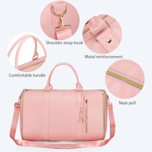 Trendfetchus Foldable Travel Bag, Large Capacity Foldable Garment with Shoe Pouch & Detachable Shoulder Strap, Convertible Clothes Bag for Airplane(Brown)3