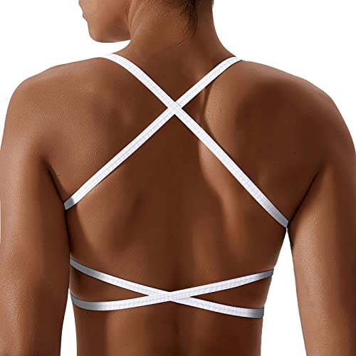 Litthing Sujetador Deportivo sin Espalda para Mujer, Sexy Fitness sin Costuras Correa Chaleco Tiras Finos, Cruzado Espalda Inalámbrico Atlético Bralettes Top Corto para Yoga Gym Entrenamiento