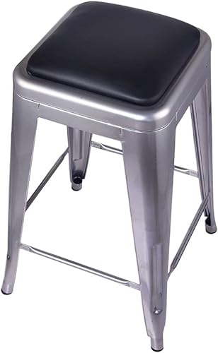 Miniatura 21 de GIA Taburete de mostrador sin respaldo de 24 pulgadas, cantidad de 4, bronce con asiento de madera clara Negro -,Café,Gris,gris, (Gun