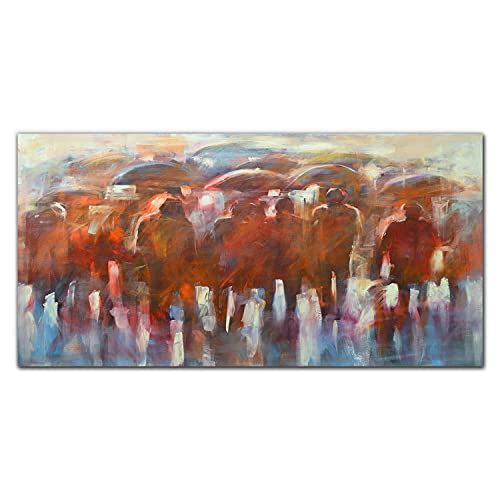 Tableau en verre 100x50cm Les Gens sous La Pluie impression verre trempé