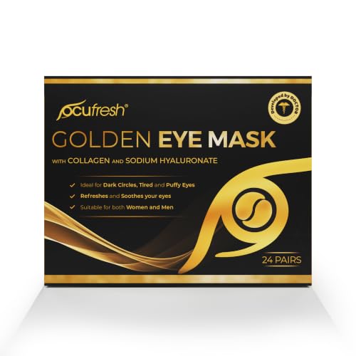 [24 Pair] Golden Eye Mask with Collagen & Hyaluronic Acid - Under Eye Patches for Dark Circles Puffy Eyes Wrinkles and Hydration - Rejuvenating Eye Treatment for Bright Smooth and Youthful Skin
