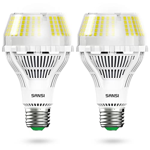 SANSI LED Light Bulbs Dimmable, 250W Equivalent Large A21 E26 4000LM 5000K Daylight, 27W Flicker Free, Super Bright, CRI 85, 22-Year Lifetime Ceramic Energy Saving for Home Office, 2 Pack