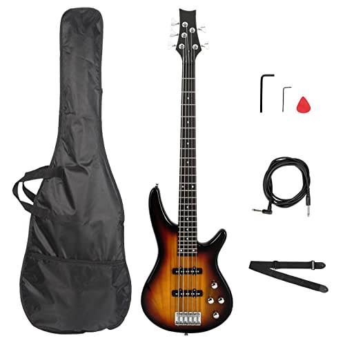 Ktaxon 5 String Electric Bass Guitar, Full Size Standard Right Handed Rosewood Fretboard Bass Kit With Gig Bag Strap Cable Wrench Tool (Sunset) #TOP5