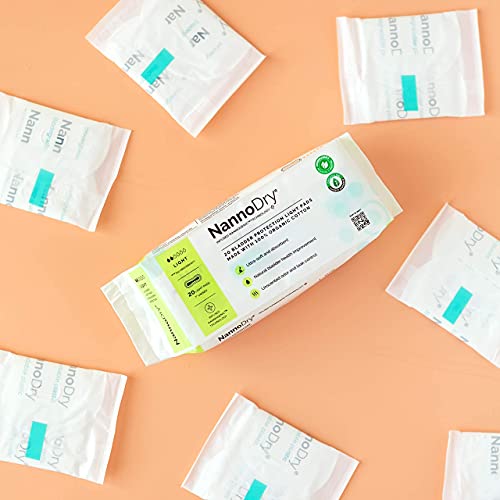 Image of Natural Incontinence Pads - Organic Cotton Bladder Leakage Pads - Nannocare Pads for Incontinent Adults - 20 Light Pads (20 Count (Pack of 4) - 7 inch Long for Light Leaks