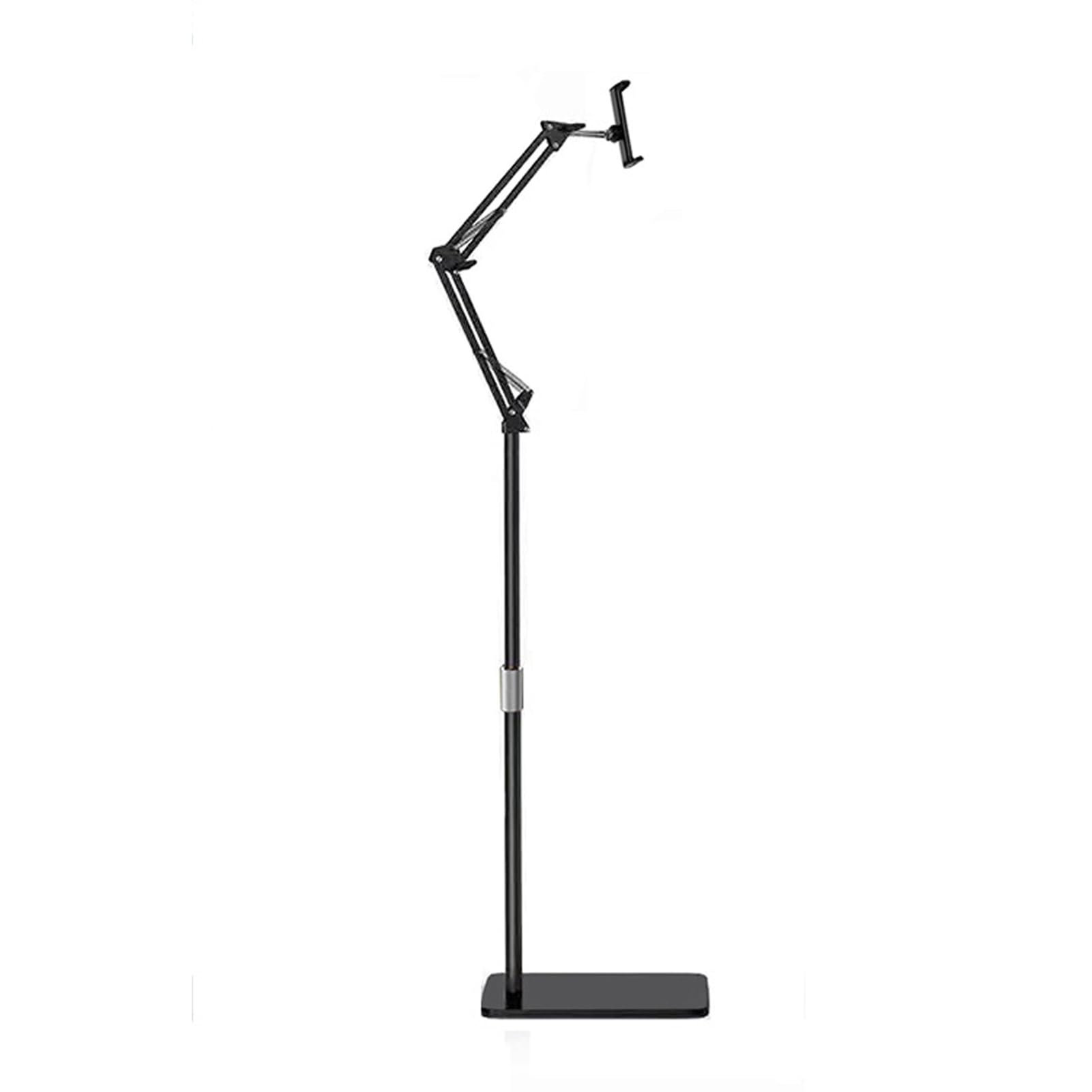 Soporte de suelo para tableta, altura y ángulo ajustables, base estable, manos libres para tabletas y teléfonos celulares