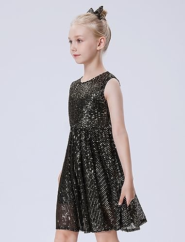 Mebius Girls Sequin Dress Sleeveless Sparkly Special Occasion Kids Party Sequence Sparkle Dress Birthday 8-14Y3