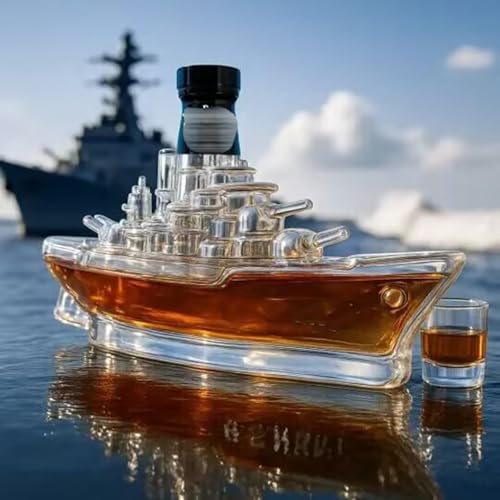300ML Decantador Whisky - Arte Estatua, Escultura De Botella De Whisky Y Vino Con Forma De Barco En 3D, Adorno Creativo De Decantador De Whisky De Cristal Con Temática De Barco(#2)