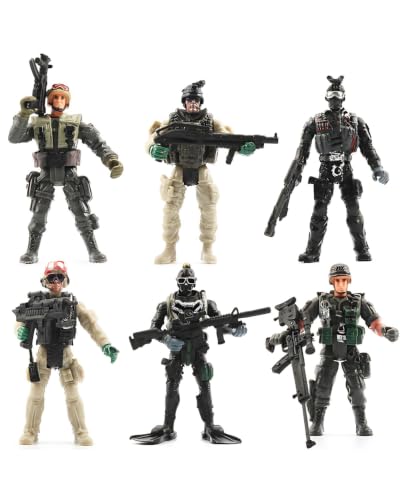 Imagen de XALFST 6 Figuras de Acción Militar Gran Tamaño Soldados de Plástico con Armas y Equipos Tácticos Set de Juguetes Educativos para Juegos de Roles y Exploración Infantil