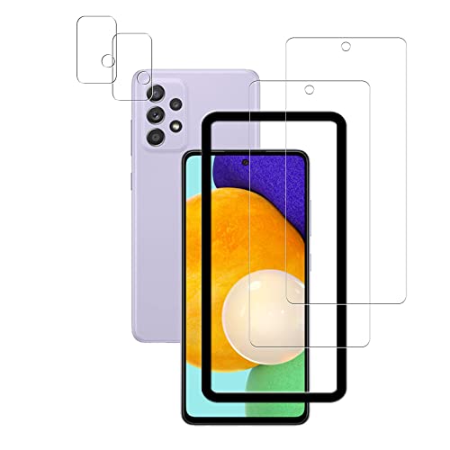 HKKAIS Easy Alignment Frame Designed For Samsung Galaxy A52 5G / 4G Tempered Glass Screen Protector 2-Pack Camera Lens Protector Film 2-Pack