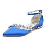 Jolies perles de satin brillant Chaussures plates de mariage pointues pour la mariée, le talon mesure environ : 2,5 cm (0,98 pouces), chaussures plates de mariage avec sangle de cheville de perles et cravate de ruban, la mariée ne se sentira pas fatiguée même pour toute la journée.
