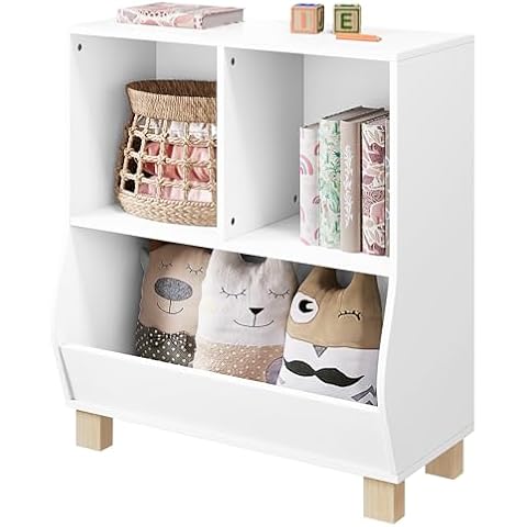 Lestarain Kids White Bookcase with Storage Cover
