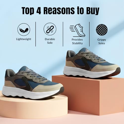 Image of BRUTON Men's RAPTOR-608 Blue Casual Stylish Sneakers | Lightweight Lace-Up Shoes | Cushioned Walking, College, Travel & Everyday Casual Footwear