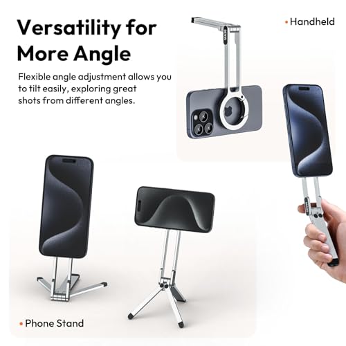 Image of ULANZI MA30 Magnetic Mobile Phone Tripod, Mini Foldable Aluminum Tripod, Double-Sided Magnet, Quick Mount, Compatible with iPhone 16, 15, 14, 13, 12 Magsafe, Silver