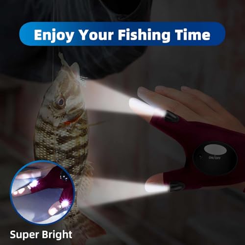 Image of MOIPEJO LED Flashlight Gloves, Gifts for Men Dad Him Boyfriend Husband, Cool Gadget Hands-Free Finger Lights for Camping Fishing Repairing, Fathers Day Christmas Birthday Gift-Wine Red