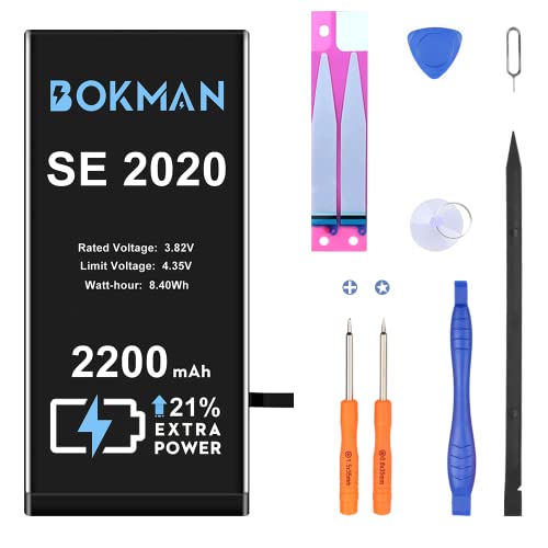 bokman Batería para iPhone SE 2020 2200mAh, Batería de Polímero de Iones de Litio de Alta Capacidad de 3,82v con Kit de Herramientas y Tiras Adhesivas Cover