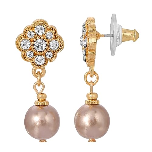 1928 Jewelry Women's Bridal Simulated Faux Pearl And Crystal Drop Earrings