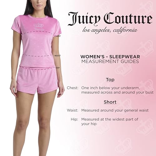 Image of Juicy Couture Women's 2 Piece Velvet Fleece Short Sleeve Shirt and Pajama Shorts Lounge Sleepwear Set