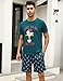 Jezonga Schlafanzug Herren Kurz Pyjama Lustig Baumwolle Shorty Nachtwäsche Zweiteilige Pyjamas mit Hahn T-Shirt und Schlafanzughose für Männer,Türkis,L