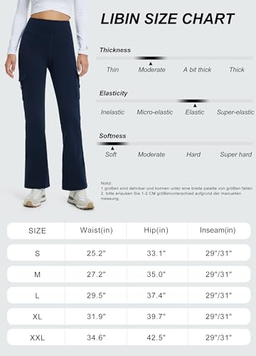 Libin Damen Thermo Flared Leggings 29' Wasserabweisend Winter gefütterte Thermohose Wanderhose Sporthose Schlaghose Yogahose Cargohose Bootcut Hose mit Taschen, Schwarz M