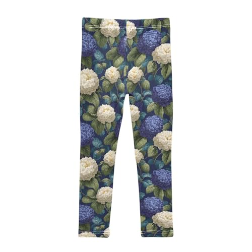 Girls Leggings Blue White Hydrangea Flowers Soft Toddler Leggings for Girls Kids Pants Size 4T-10T2