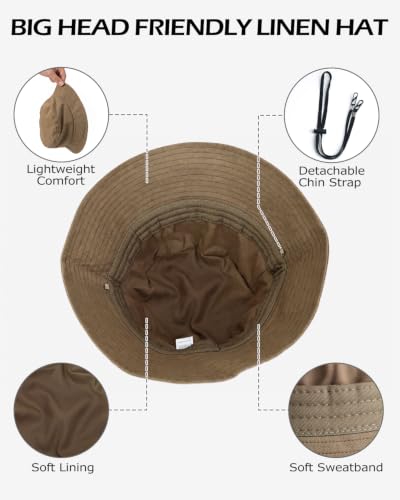 Image of Zylioo XXL Linen Bucket Hat for Big Heads, Summer Travel Sun Hat | Roomy Warm-Weather Fit-Natural woven texture feels airy and gives fuller head shapes an easy, relaxed feel outdoors.