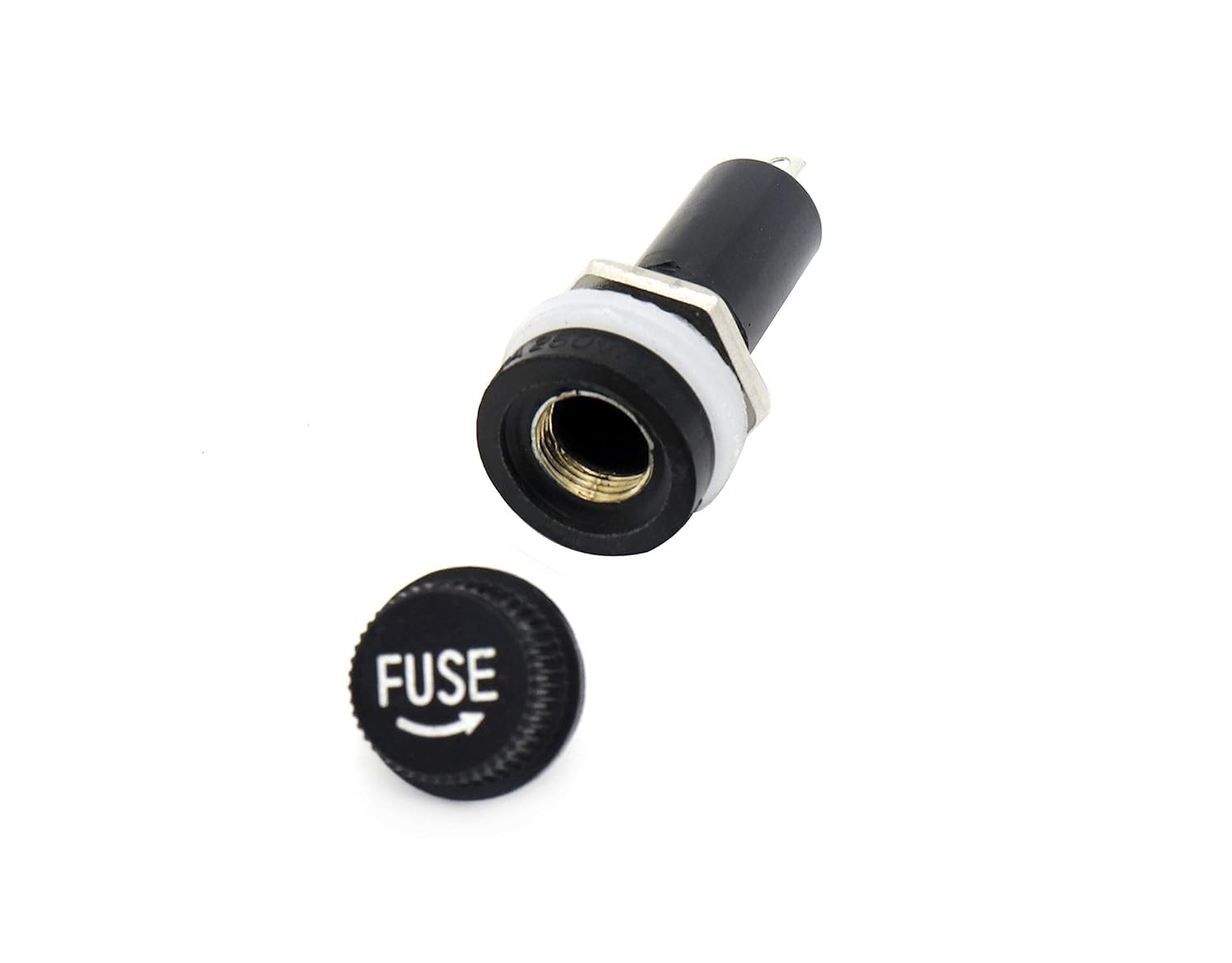 UNIVERSAL HUB PACK OF 10 Panel Mounting 40mm x 15mm Fuse Holder w Locking Nut Black 250V 10A Black 1