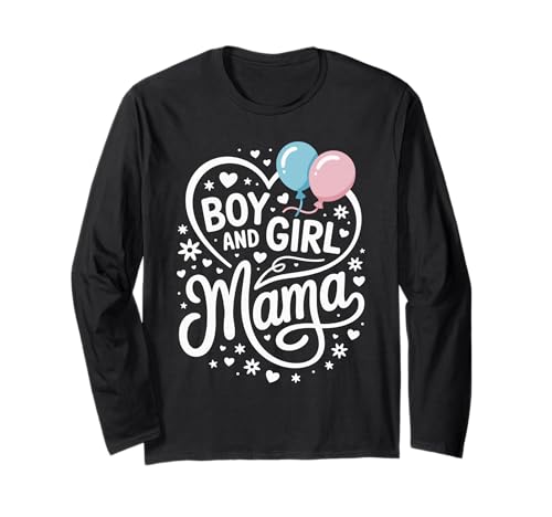 Boy And Girl Mama Mom Of Two Blue Pink Balloons Heart Motifs ����T�V���c