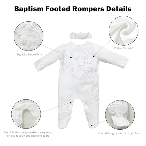 Newborn Baby Girls Embroidery Romper Infant Bodysuit Christening Baptism Footed Outfits Jumpsuit3
