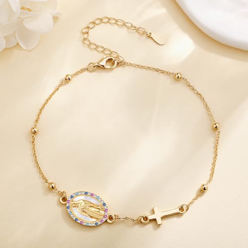 Virgin Mary Bracelet Sterling Silver Rosary Bead Cross Pendant Bracelet Virgen De Guadalupe Christian Jewelry Gifts for Women4