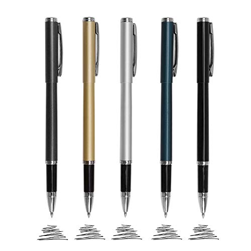 Bolígrafos metálicos de gel, punta fina 0.5mm, tinta negra, set de 5