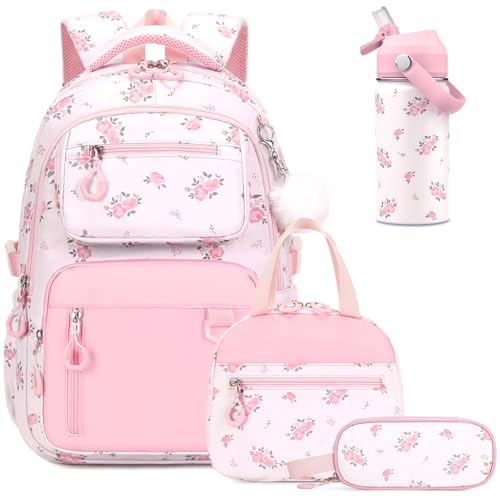Bevalsa Backpack for Girls, 4PCS School Bookbag Teen Girls Backpack Set